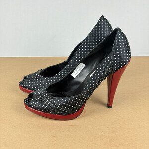 Steve Madden Richh Polka Dot Stiletto Heels Womens 7.5 Black White Red Peep Toe